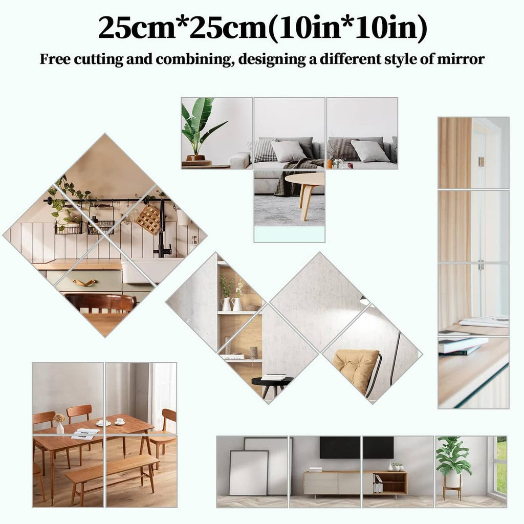 RivetOak LYCRAFTS 4 Pack Acrylic Mirror Tiles 10 x 10 10 x 10 Inch, 10x10inch-4pcs
