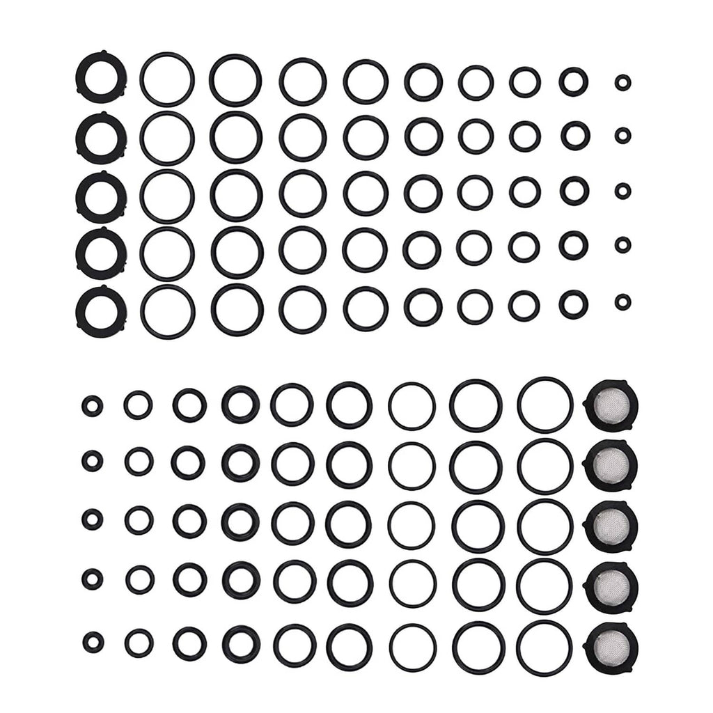 Black rubber O-ring kit with assorted small rings, loose set for pressure washer use