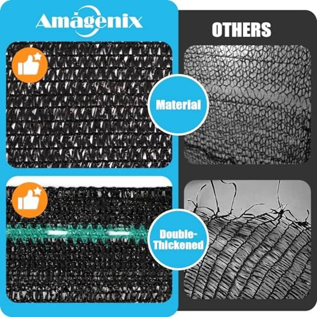 Black woven mesh fabric with green edge stripe and double-thick texture