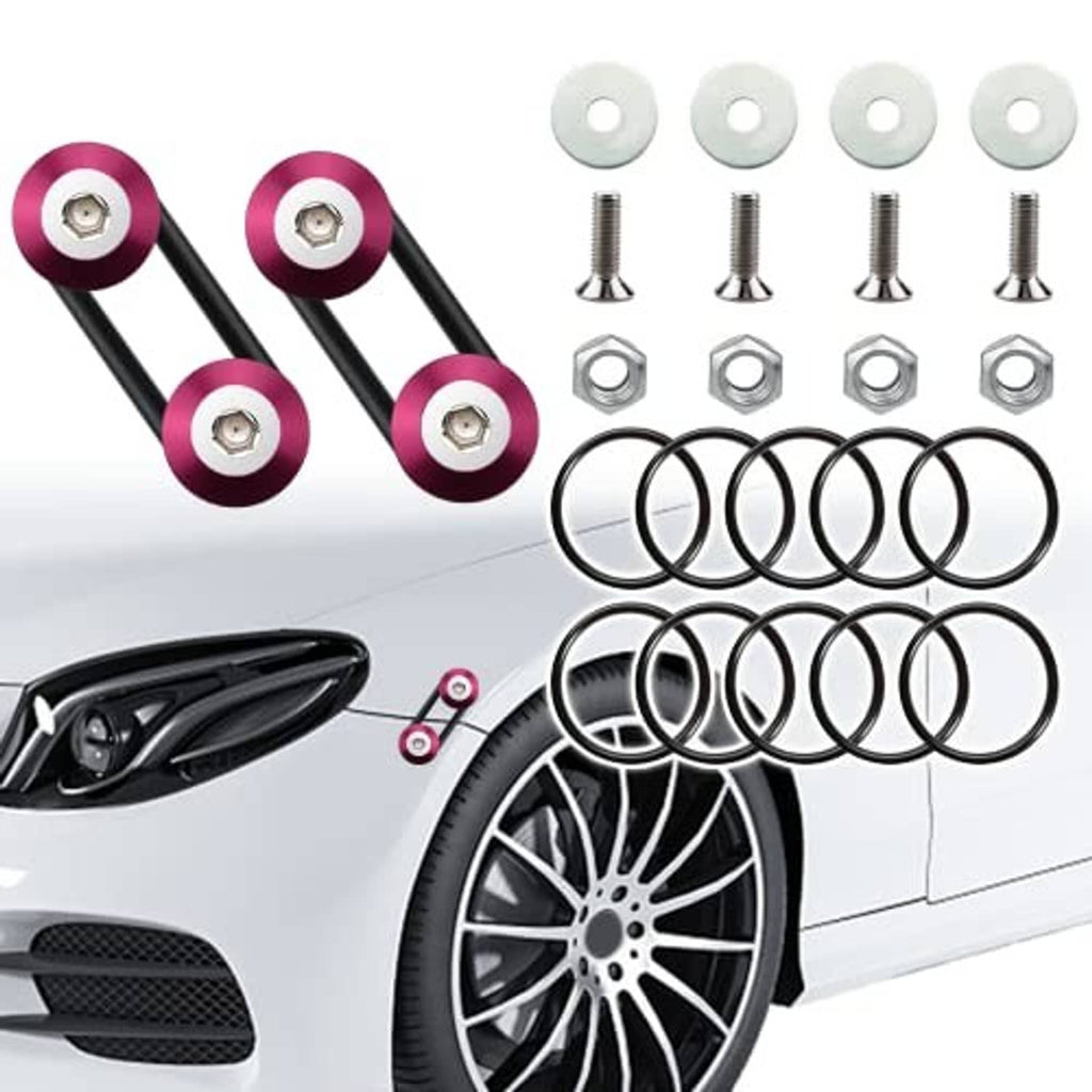 Pink bumper quick-release bracket set with bolts, nuts, washers, and black rubber rings