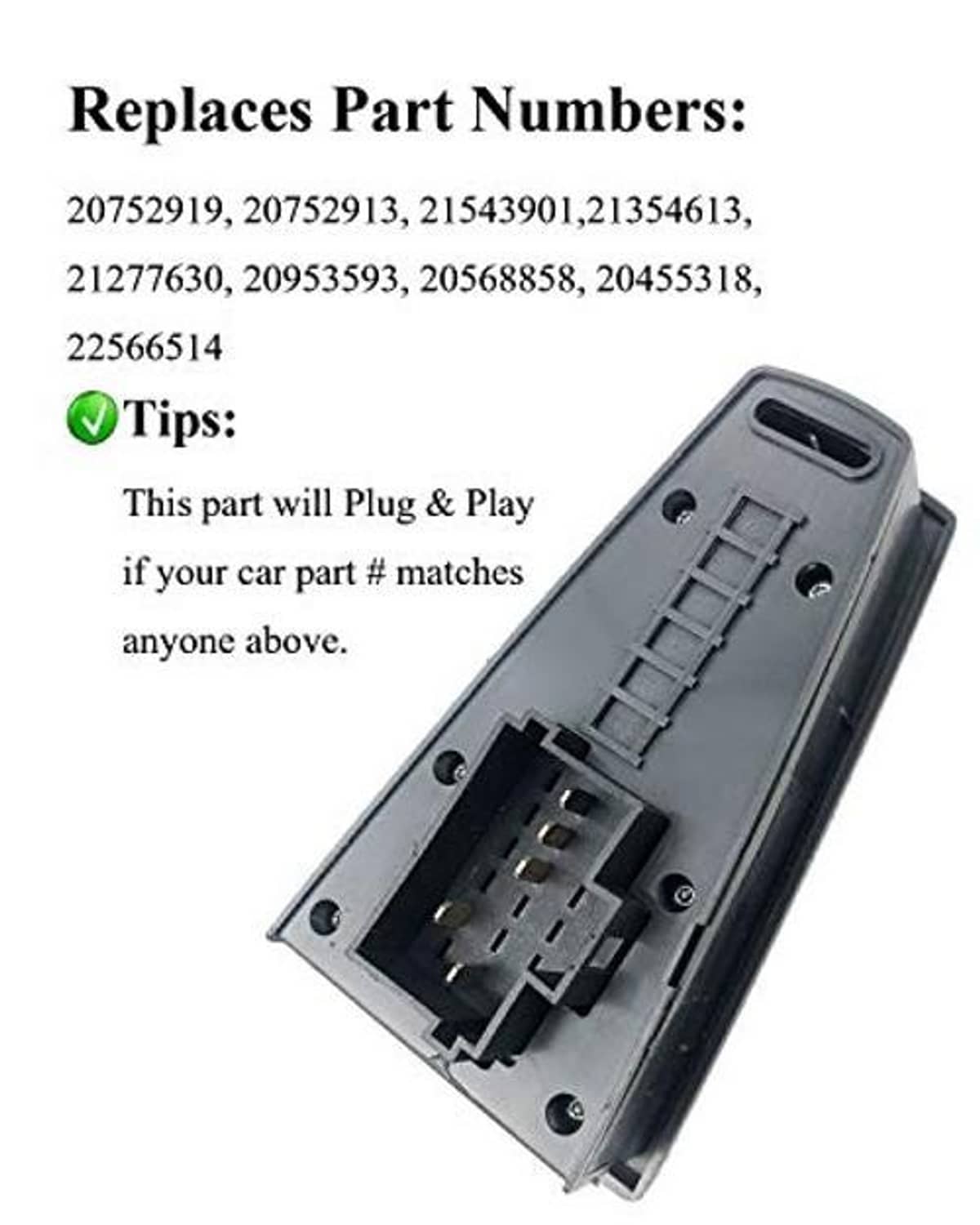 Window switch rear housing with wiring terminals and connector pins