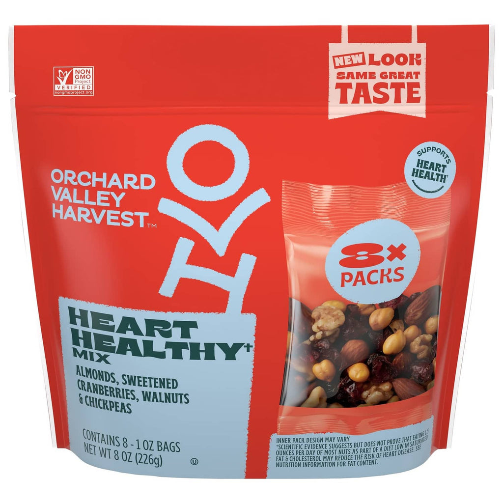 Red Orchard Valley Harvest Heart Healthy Mix 3 packs pouch with nut mix illustration
