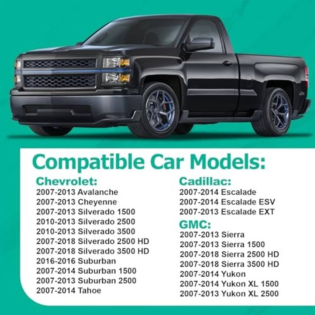 Compatibility chart listing Chevrolet and Cadillac models for coolant reservoir tank