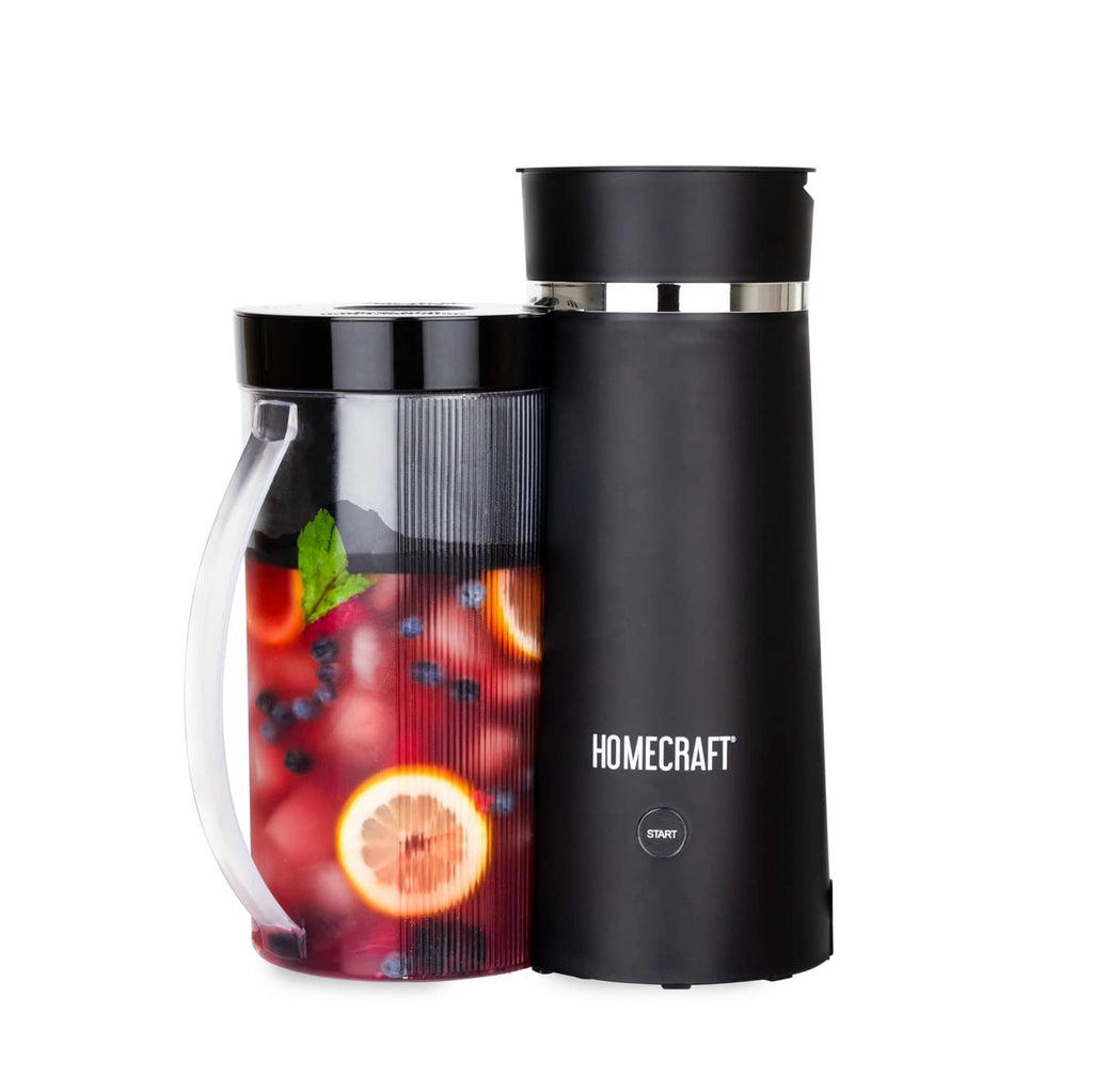 Black iced tea and cold brew maker with clear pitcher and matching lid