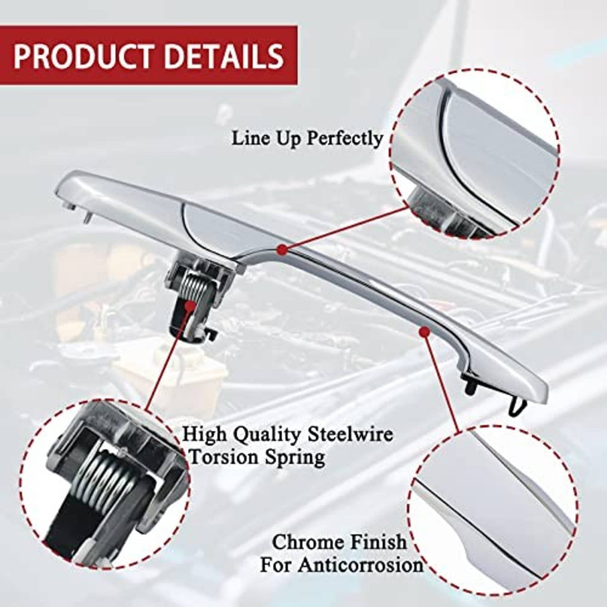 Chrome exterior door handle showing internal steel spring and anti-corrosion cover