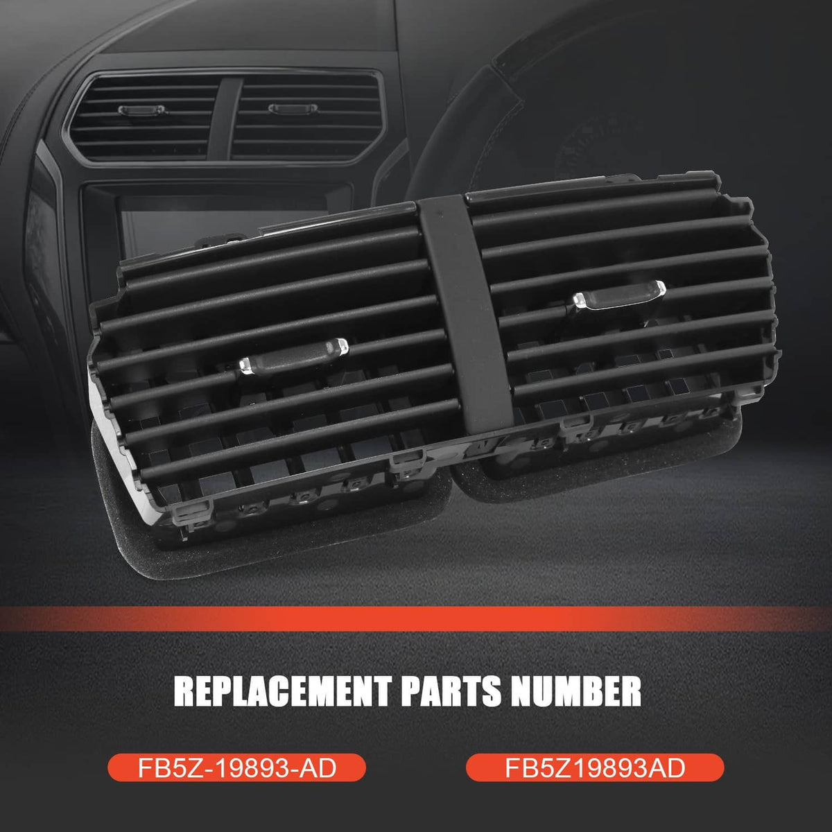 Black dual center dash air vent grille shown at an angle with twin slat sections