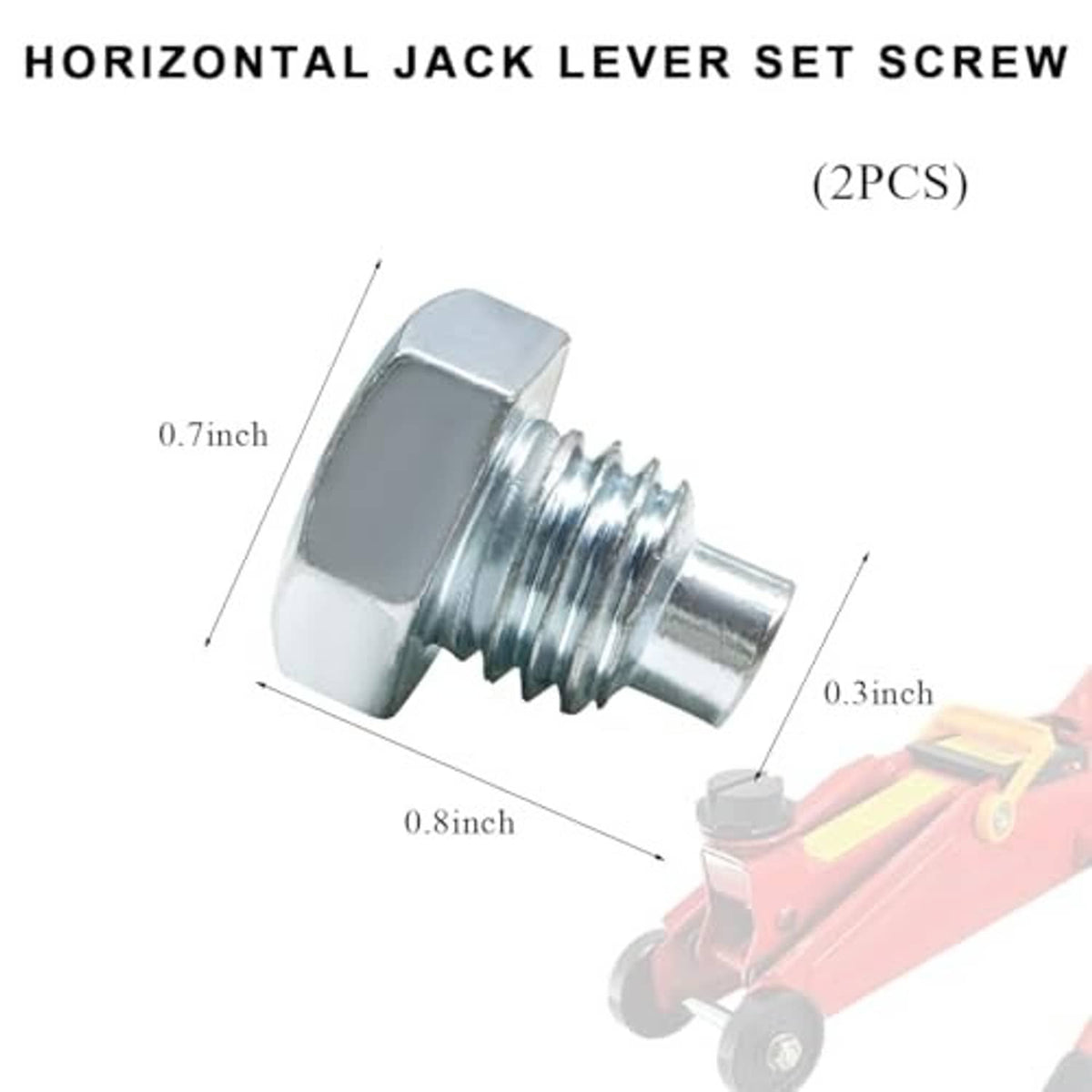 Horizontal jack lever set screw bolts, chrome steel, 2-pack with hex heads