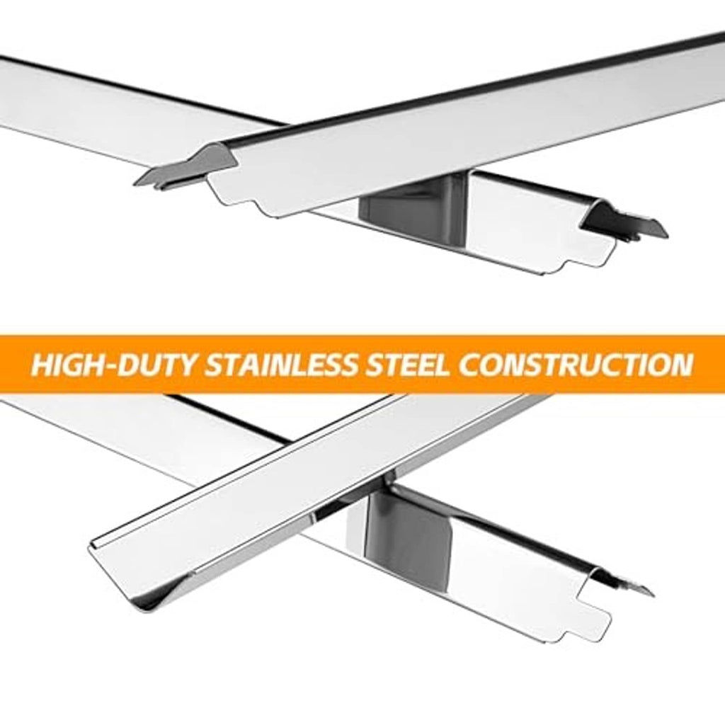 Stainless steel burner support bars with U-shaped clips for grill installation