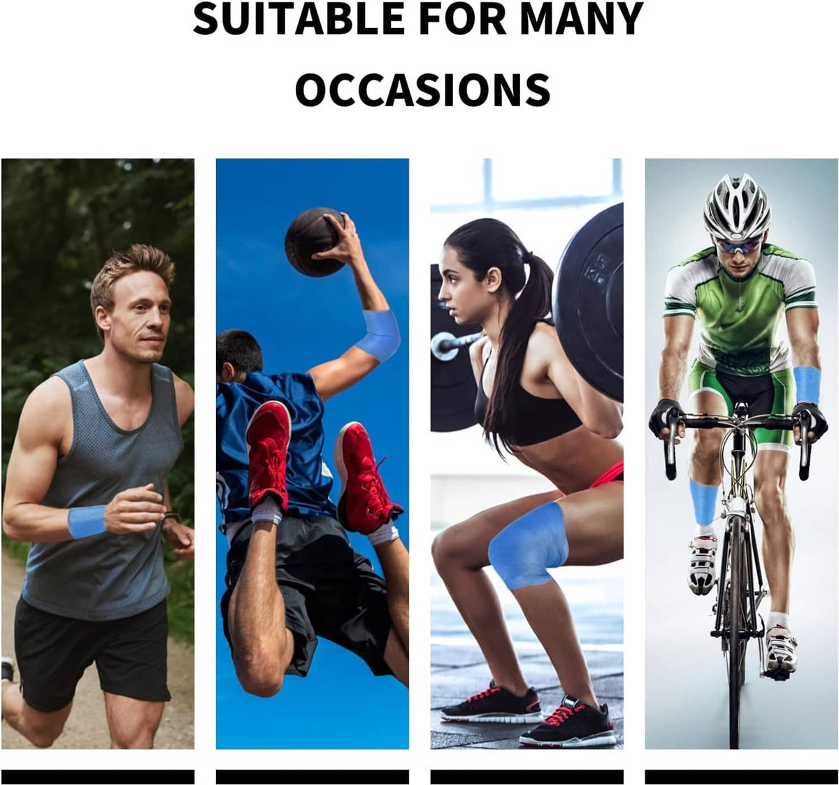 Collage of athletes in multiple sports, suggesting use of foam pre-wrap tape
