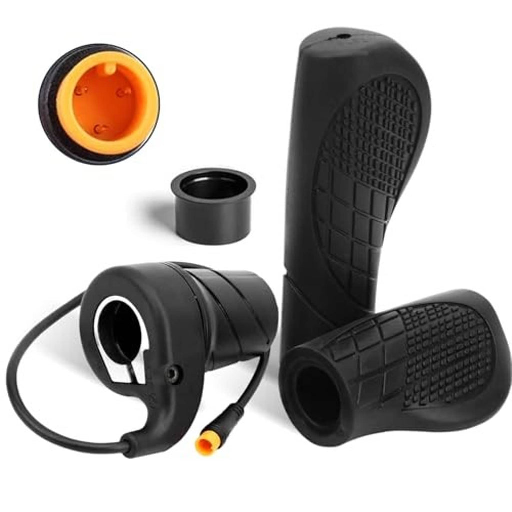 Black half-twist throttle grips set with textured rubber handles and orange connector.