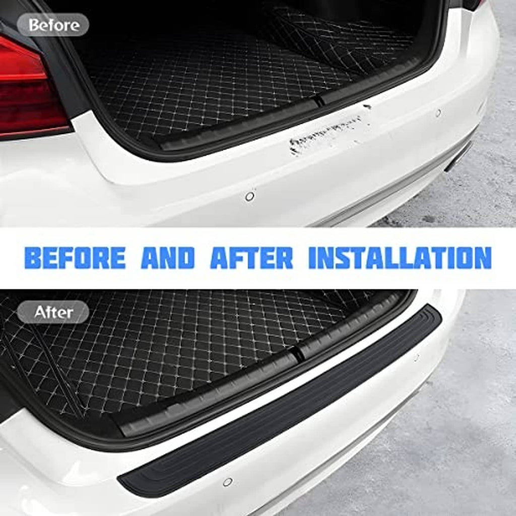 Black rubber rear bumper protector strip installed along the bumper lip edge