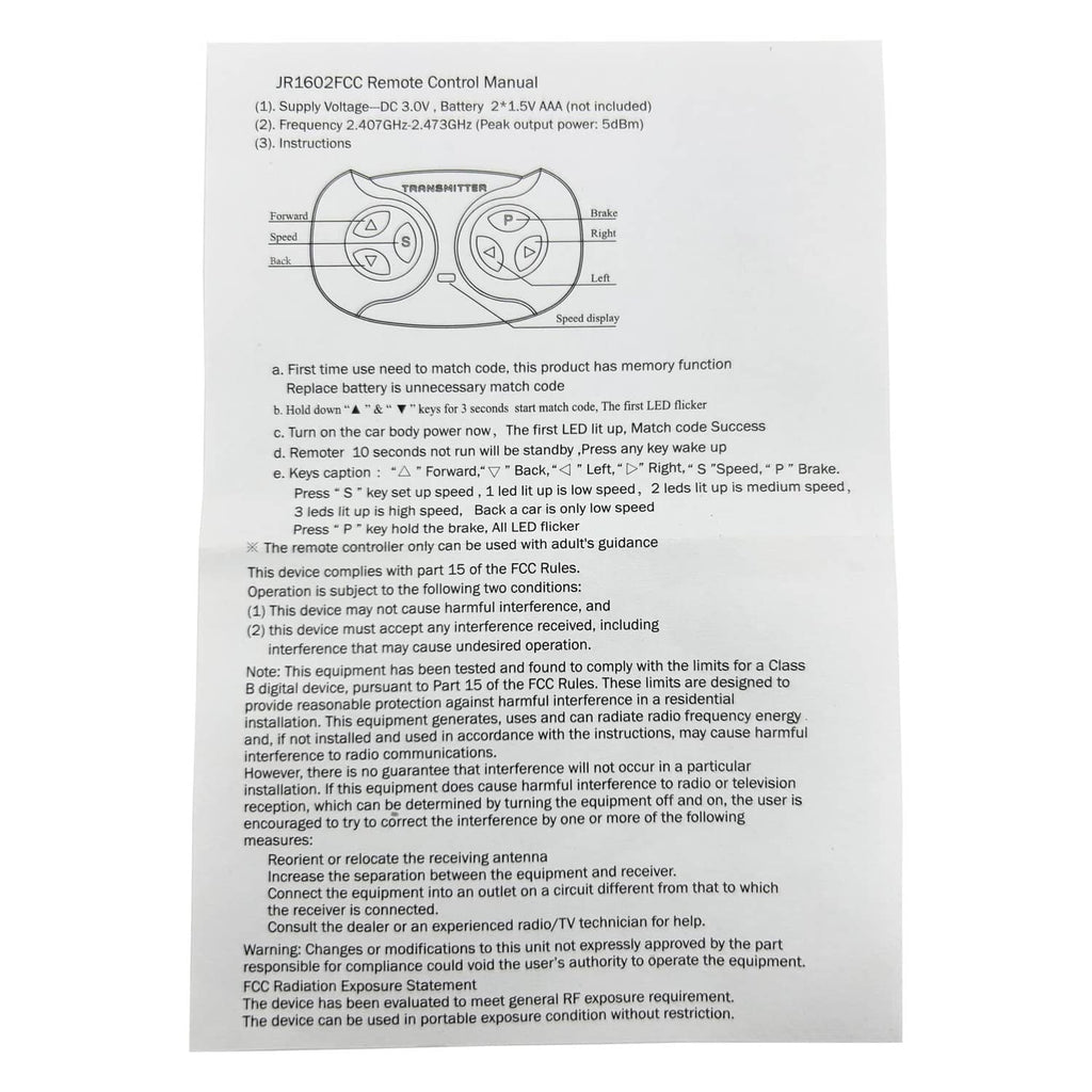Remote control instruction page with transmitter button diagram and coding notes