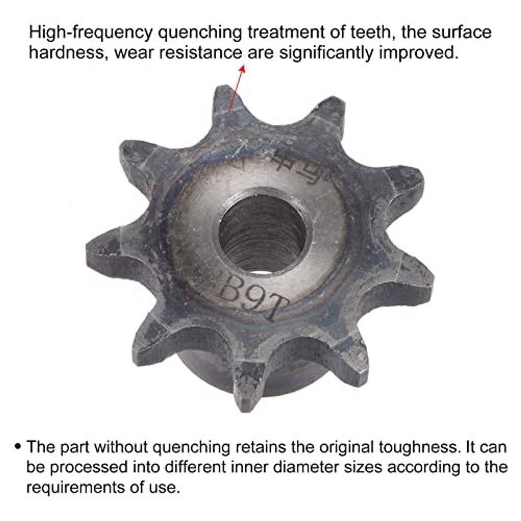9-tooth chain sprocket with hardened teeth surface and central bore