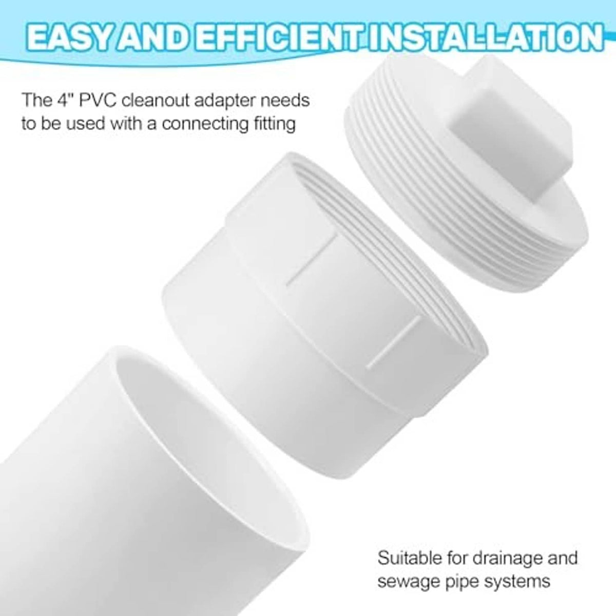 4-inch PVC cleanout adapter fitting with male threads and matching plug end