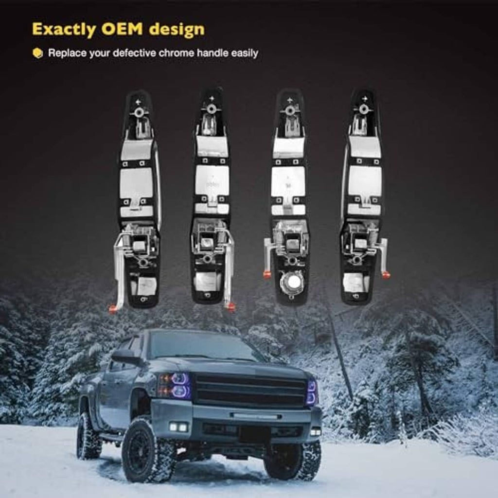 Four chrome exterior door handle assemblies with mounting brackets