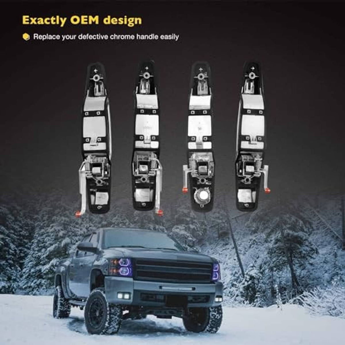 Four chrome exterior door handle assemblies with mounting brackets