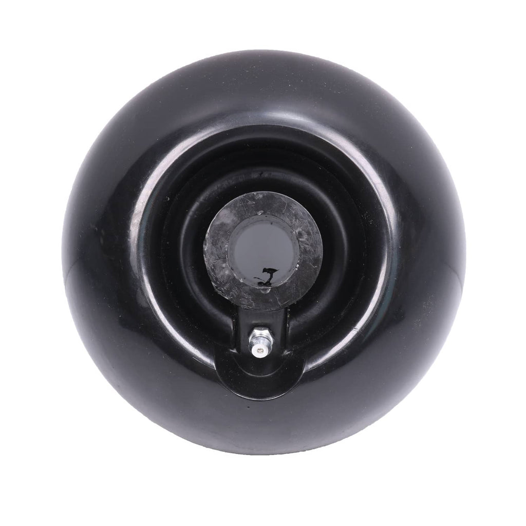 Black deck mower wheel with steel hub and axle bolt