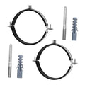 Split-ring pipe clamps with black rubber lining and metal bracket bolts, set of 2
