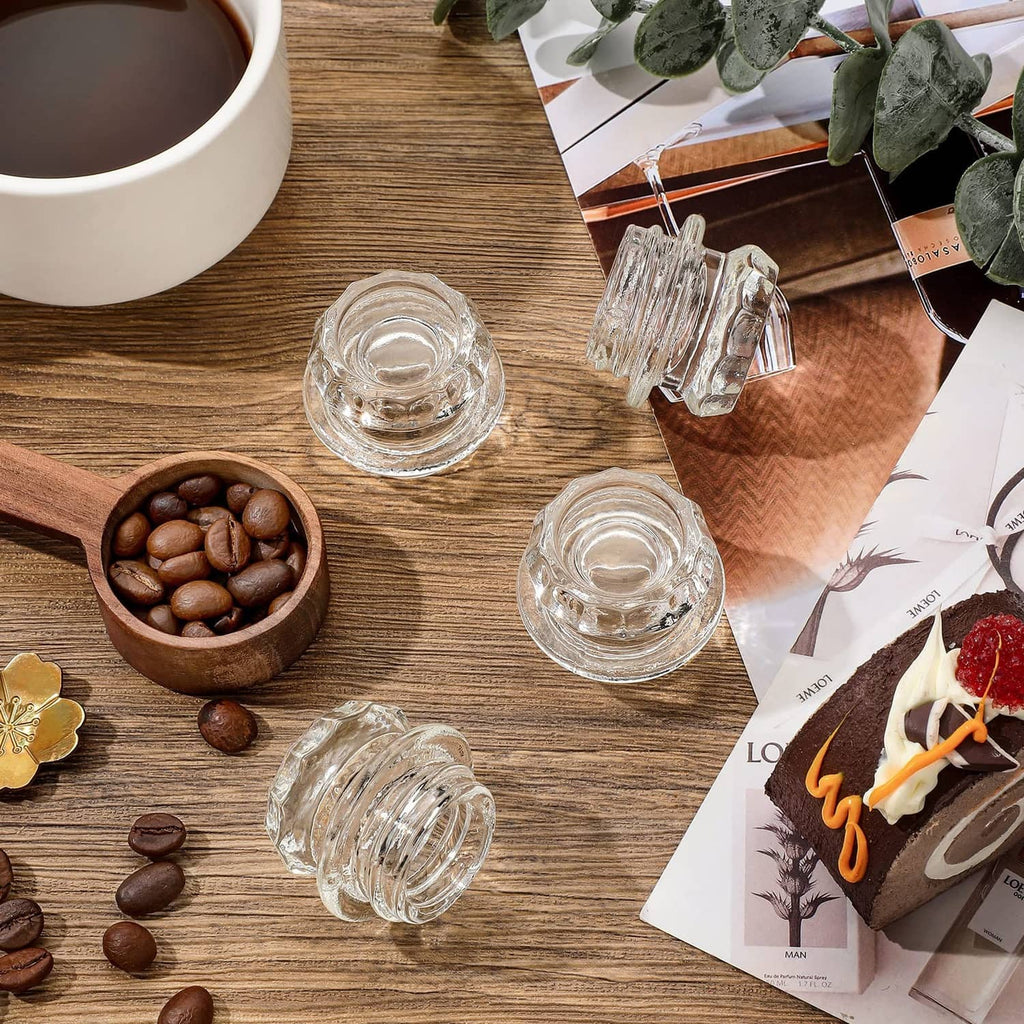 Four transparent glass coffee percolator top inserts