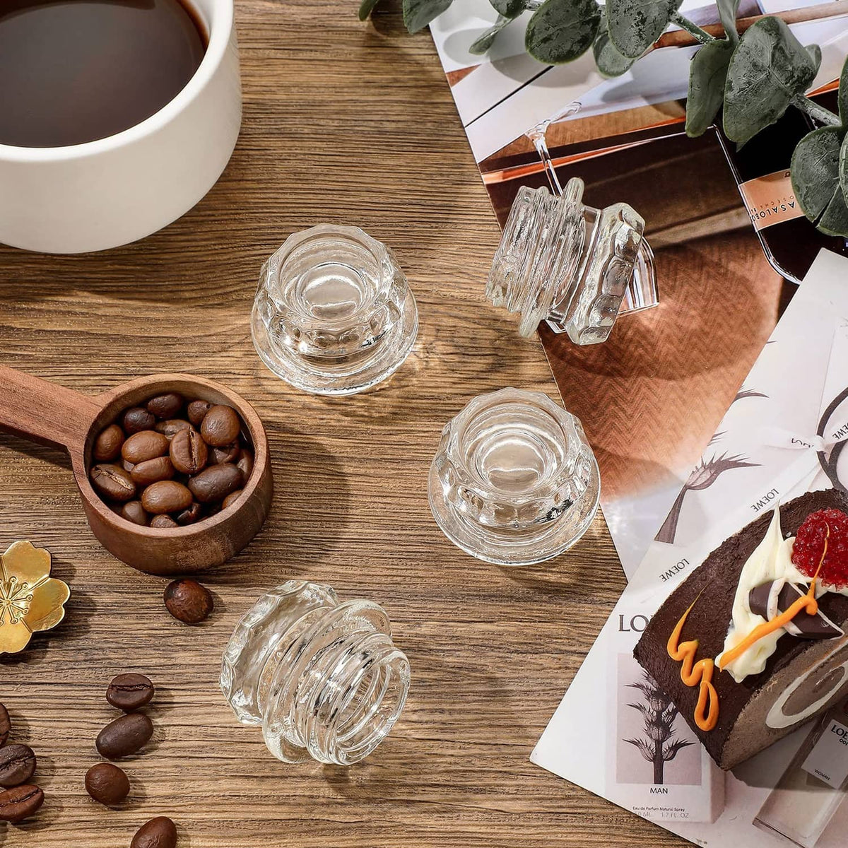 Four transparent glass coffee percolator top inserts