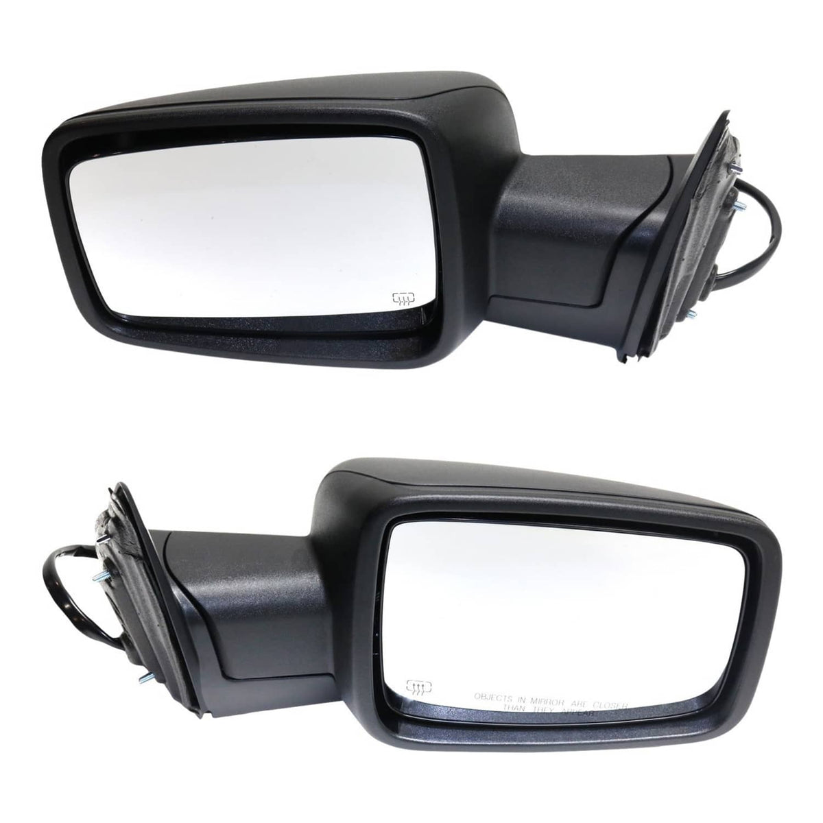 Pair of black side mirrors with clear glass and integrated turn-signal elements