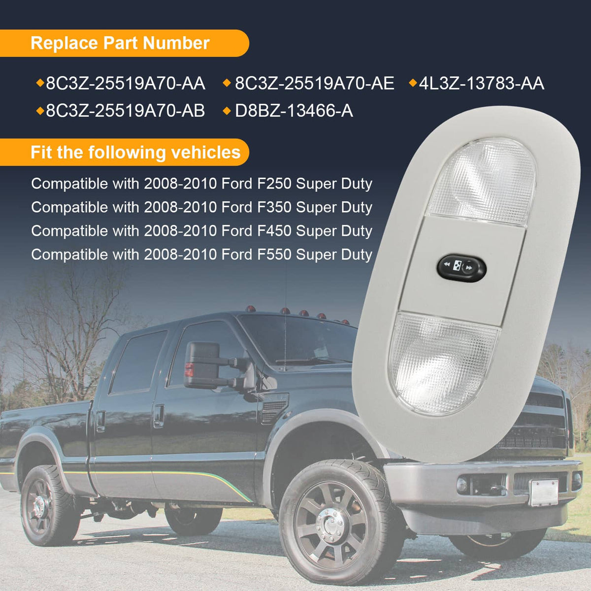 Overhead console LED light housing with clear lens and black switch control