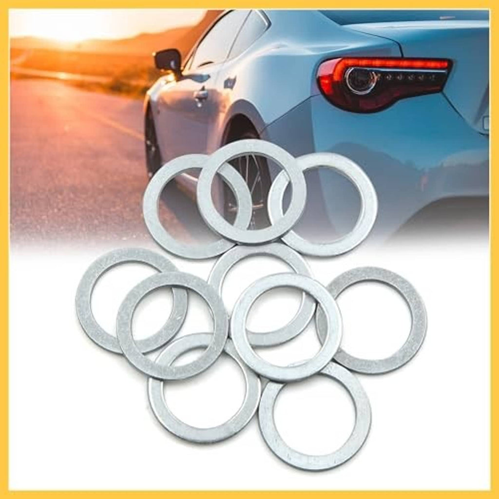 Set of 10 silver-gray crush washers for engine oil drain plugs, flat circular rings