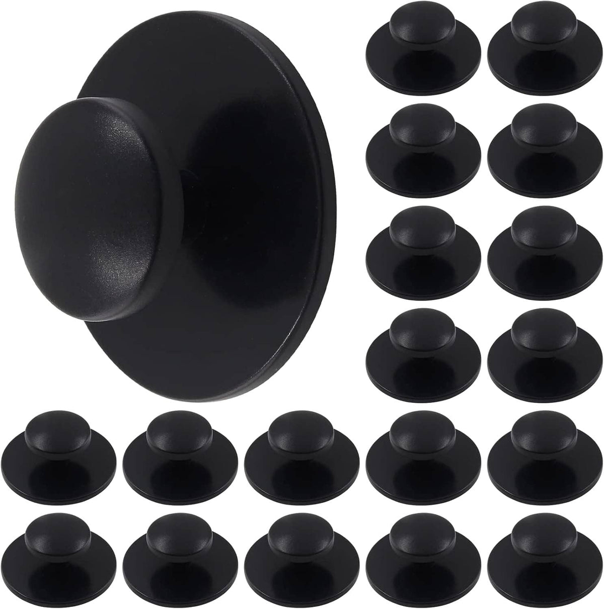 Matte black round self-stick cabinet knobs, set of adhesive dresser pulls