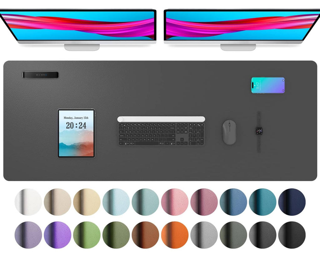 Gray desk pad protector for office desks, long rectangular mat for keyboard and mouse