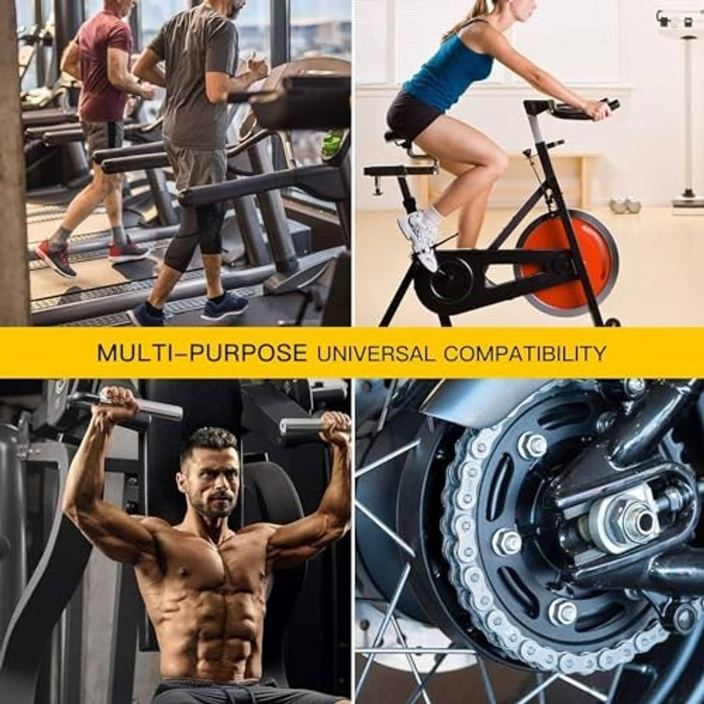 Treadmill belt and drive chain with lubricant drops