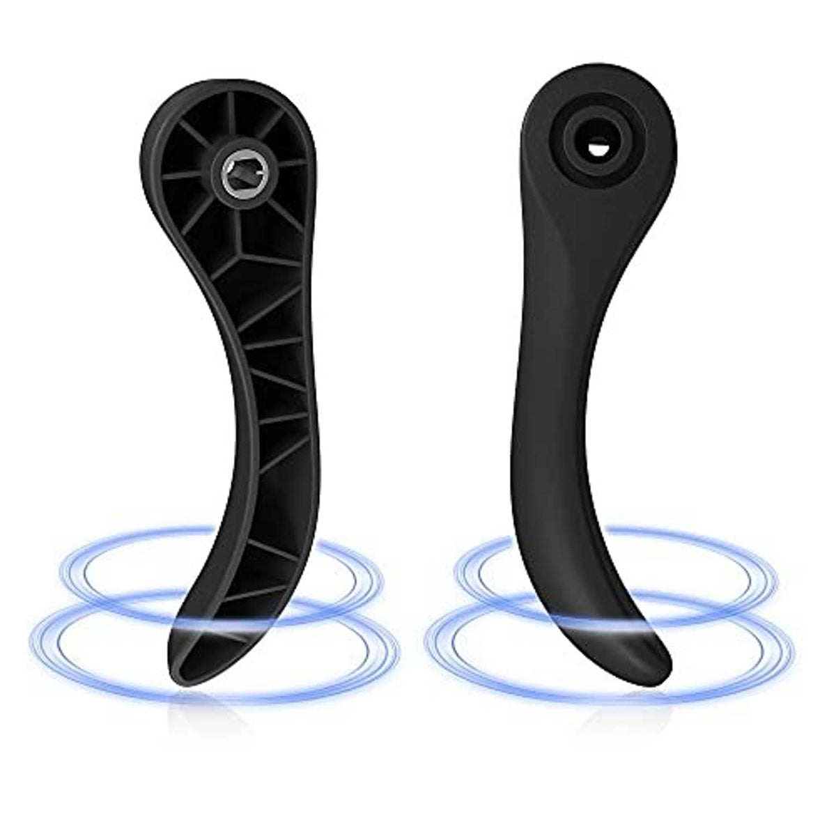 Black recliner release handle underside with internal ribs and hex mounting nut