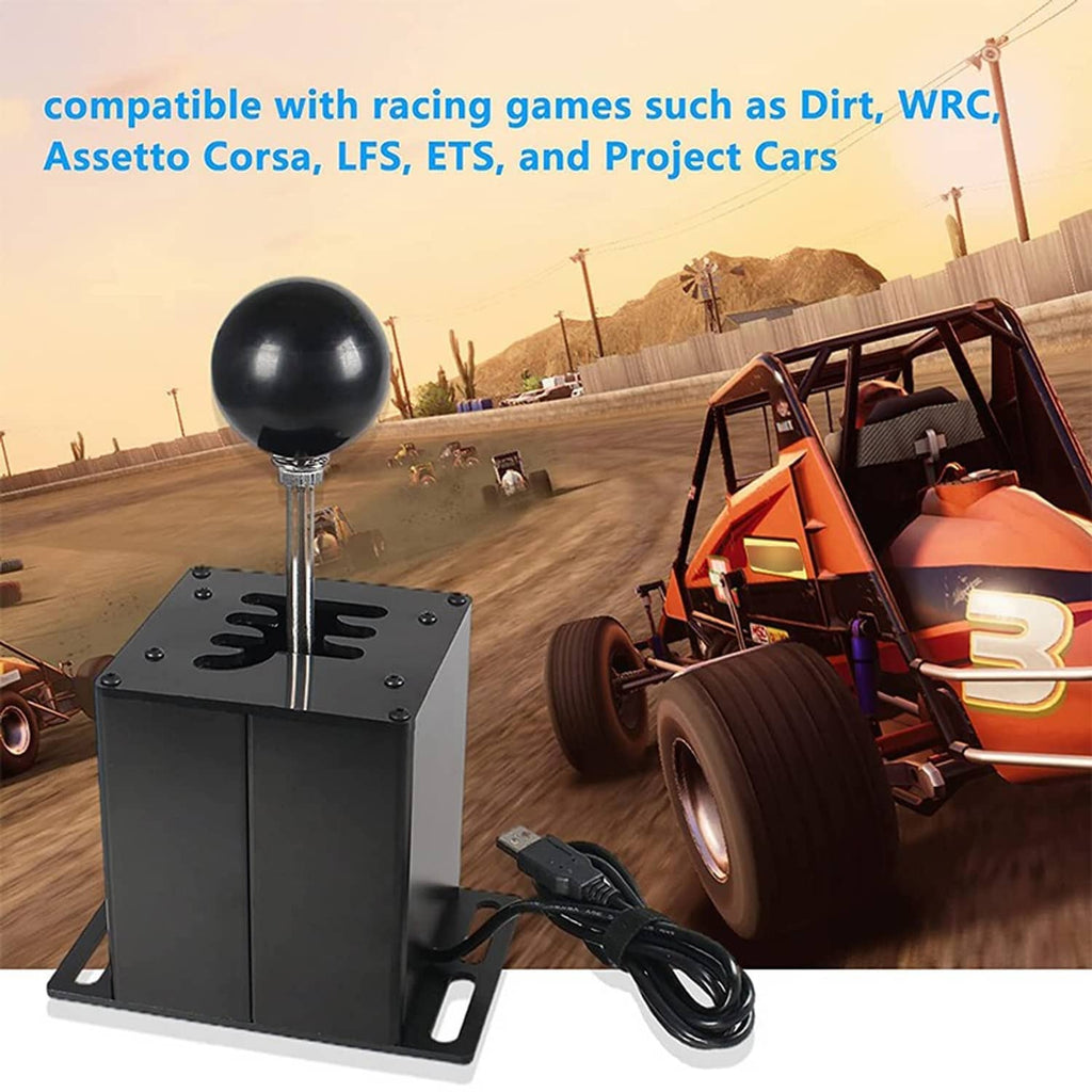 Black gear shifter with round ball knob, metal lever, and attached power cable