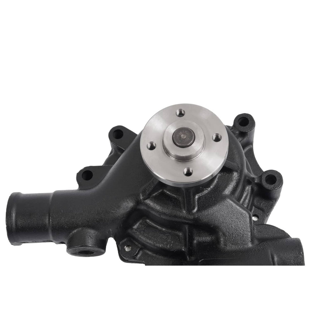 Water pump assembly with silver impeller hub and black coolant outlet