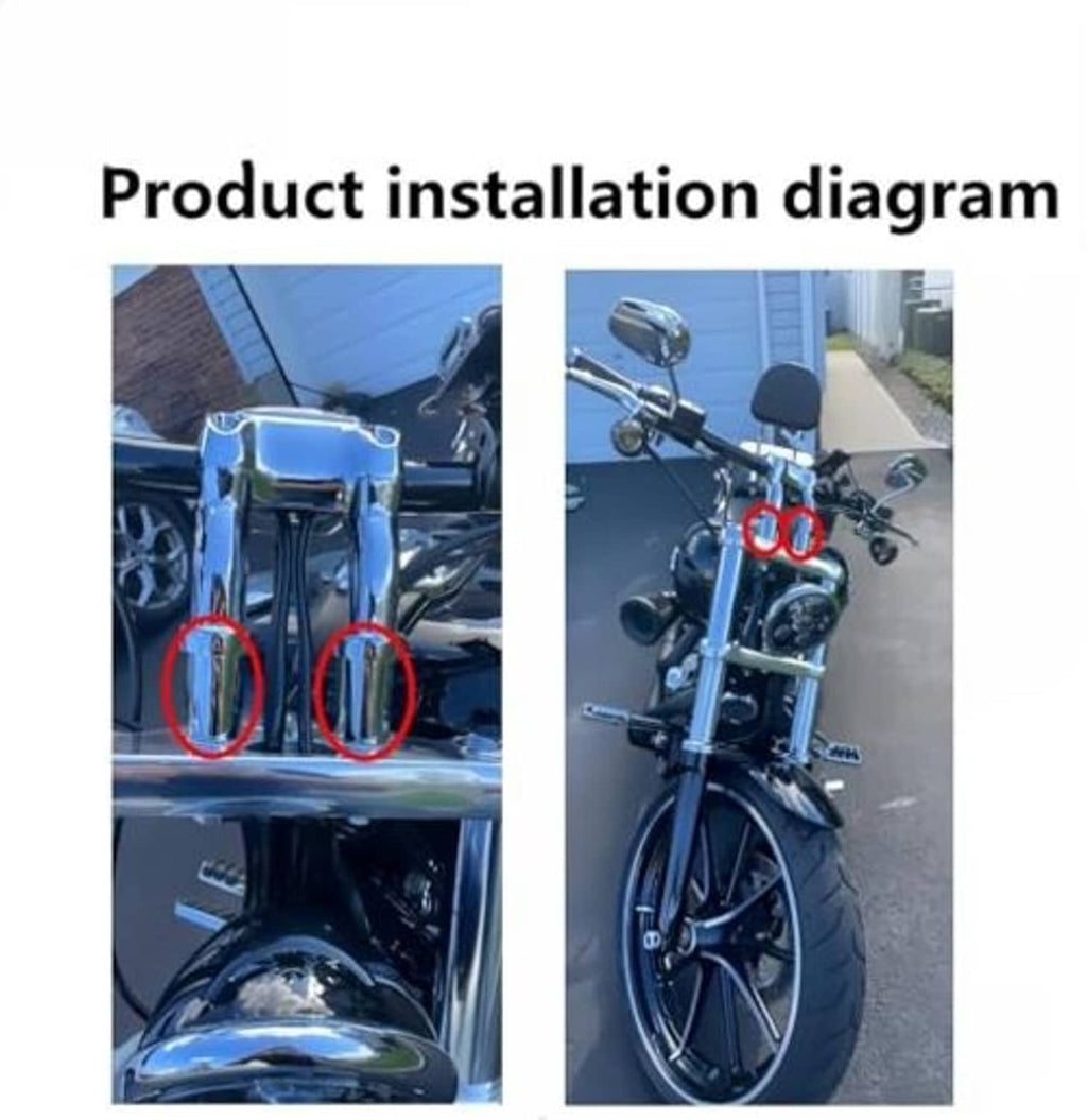 Chrome handlebar risers installed on a motorcycle, showing front handlebar height change