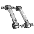 Adjustable rear camber control arm rods with metal brackets and rubber bushings