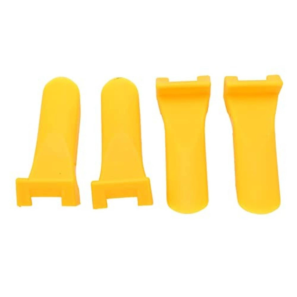 Four yellow jaw clamp rim guard covers with curved ends and notch tabs