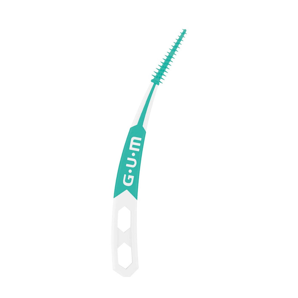GUM Soft-Picks Advanced dental pick with teal handle and ribbed cleaning tip