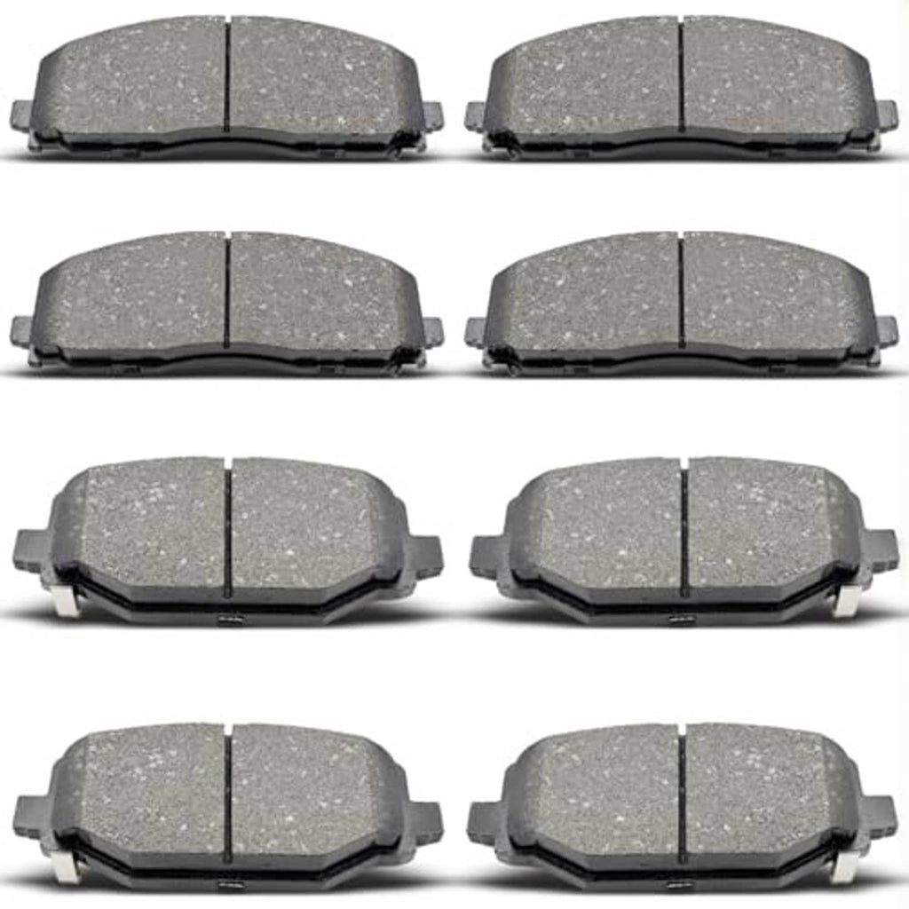 Ceramic brake pads set showing multiple gray pad faces with black backing plates