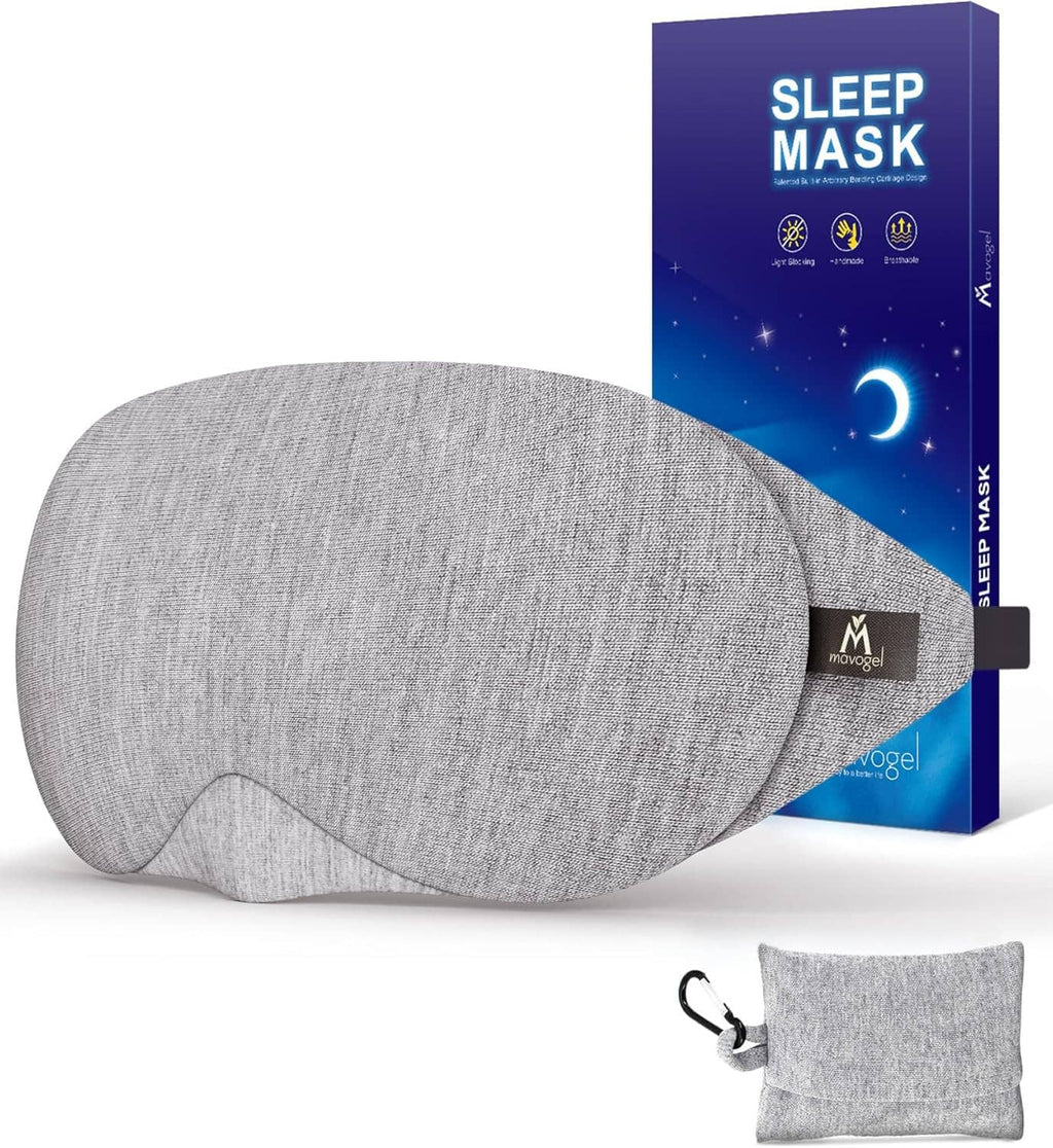 Gray sleep eye mask with matching storage pouch and adjustable side strap