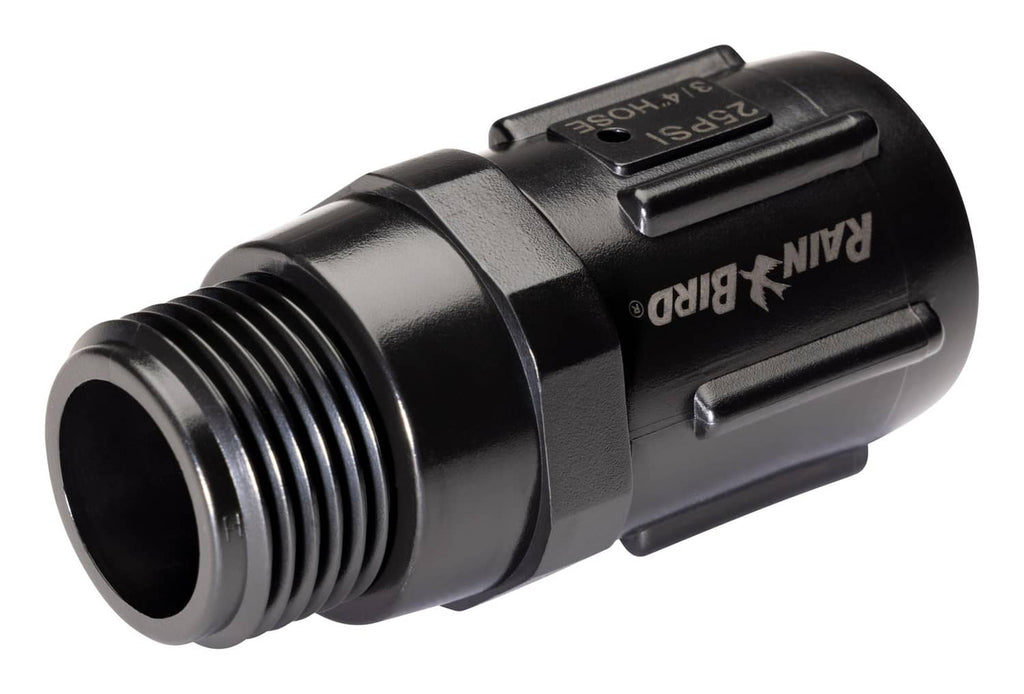Rain Bird drip irrigation pressure regulator with black body and hose inlet threads
