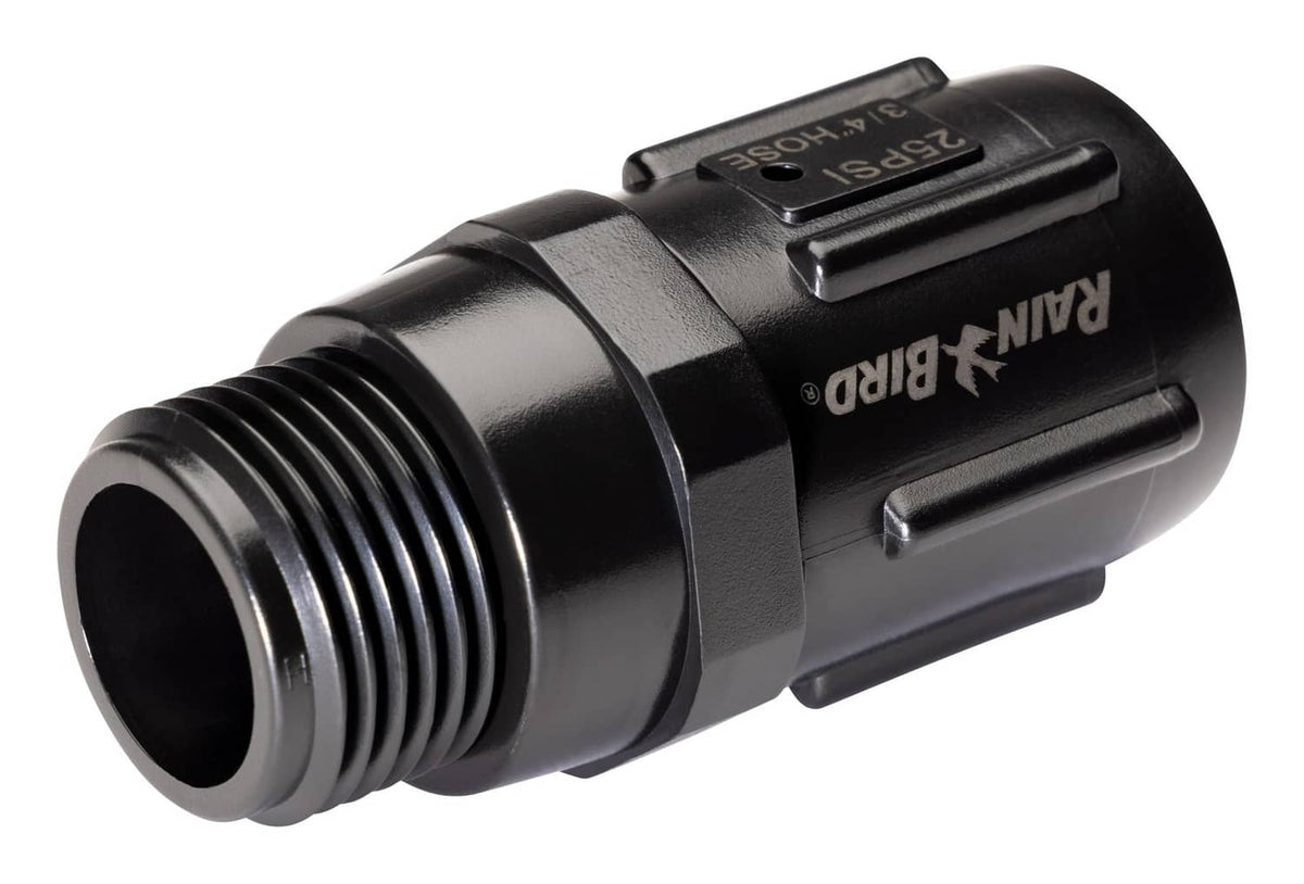 Rain Bird drip irrigation pressure regulator with black body and hose inlet threads