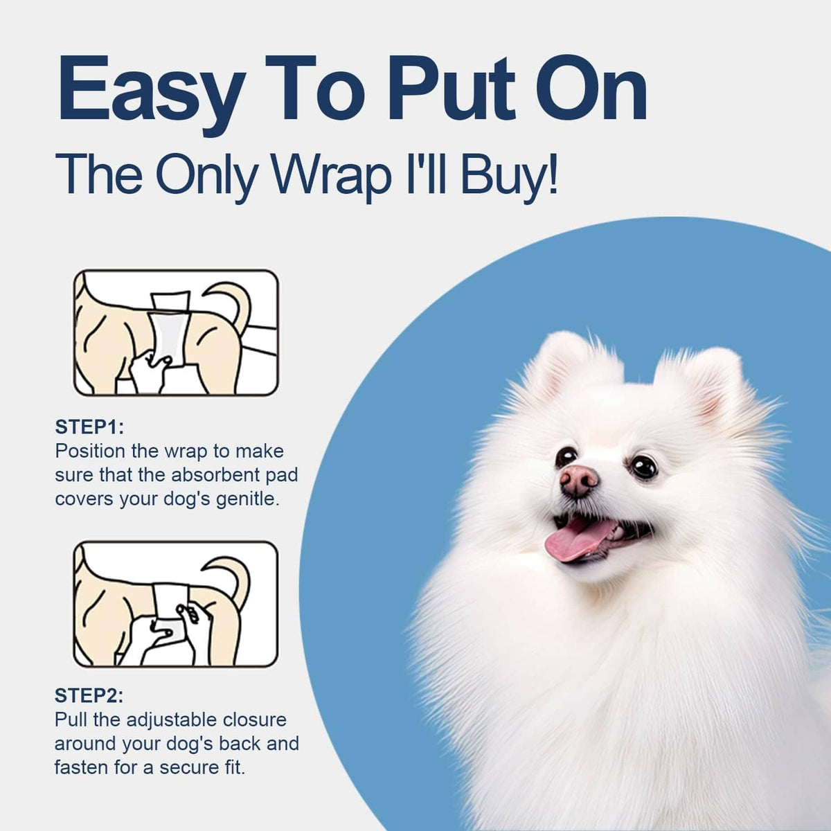 Disposable male dog wrap during fitting, adjustable closure for secure wear.