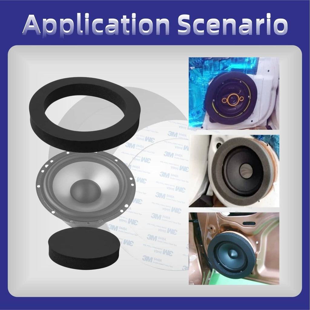 Black speaker foam rings for car doors, circular adhesive pads