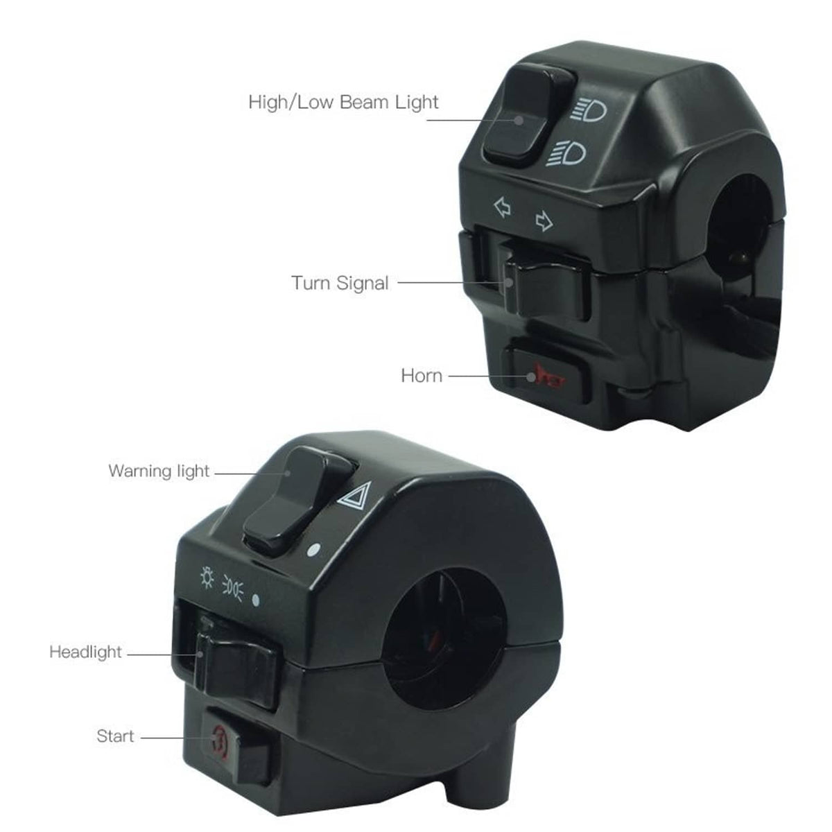 Motorcycle headlight and horn control switch pod with multi-function buttons