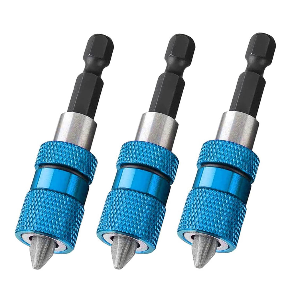Blue magnetic drywall bit holder with three 60mm screw bits.