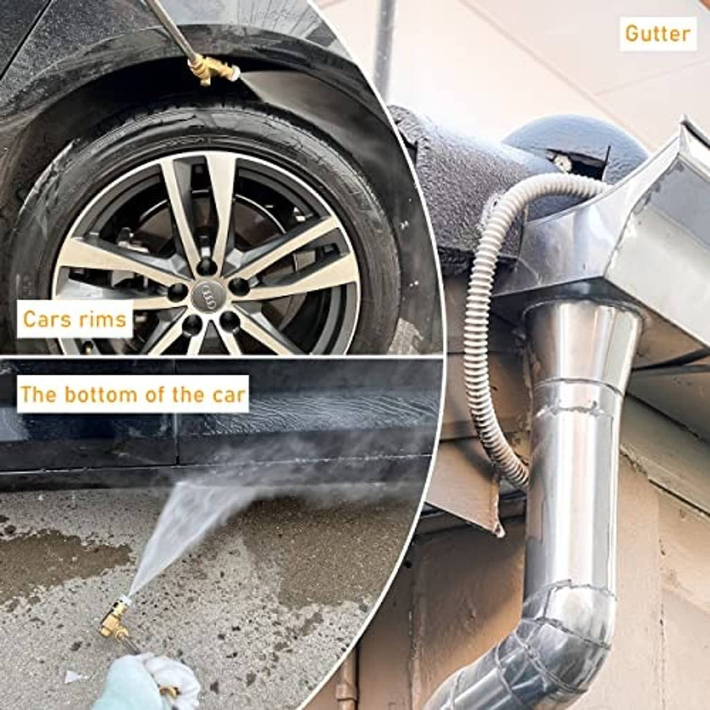 Metal pivoting coupler connected to a pressure-washer wand for gutter cleaning