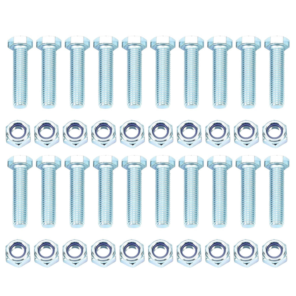 Assorted light-blue zinc-plated bolts and matching hex nuts