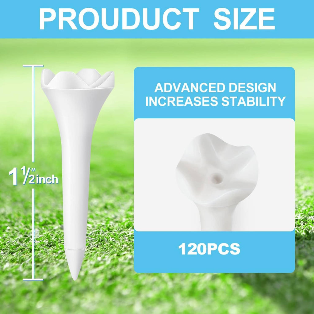 White 1.5-inch plastic golf tee, 120-pack showing single tee size