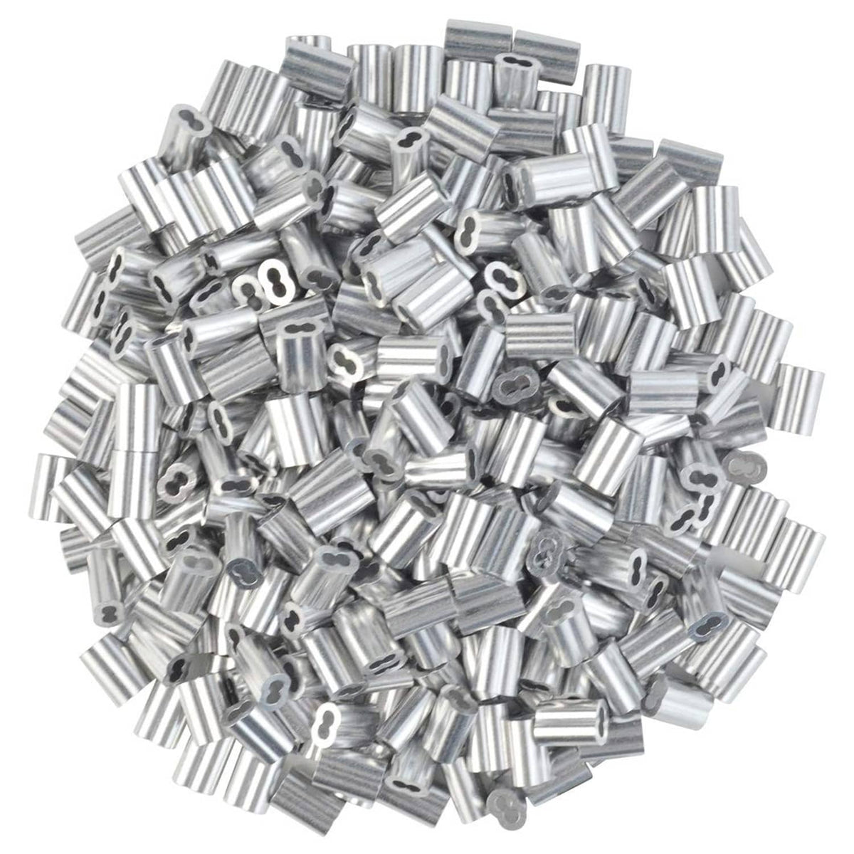 Aluminum crimp loop cable ferrules, bulk pack of shiny sleeve connectors