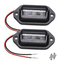 Set of two black LED license plate lights with clear lens, red/black wires, mounting holes